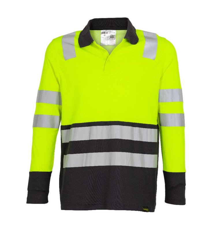 [23667] Polera Polo Hibrida Hi-Vis Bi Color Manga Larga Hombre