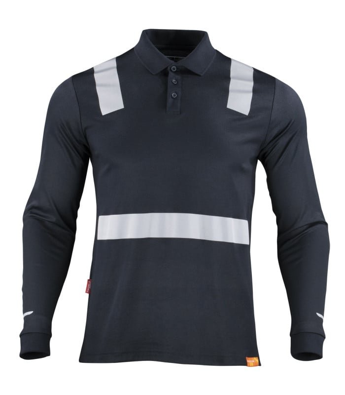 [24260] Polera Polo Hibrida Con Cinta Reflectiva Manga Larga Hombre